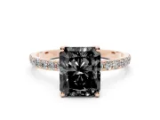 Radiant Cut Pavé Solitaire Engagement Ring Setting for a Black Center | Slim Band | Rose Gold