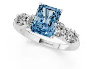 Radiant Cut Five Stone Engagement Ring Setting for a Fancy Blue Lab-Grown Diamond | Plain Band | Sterling Silver