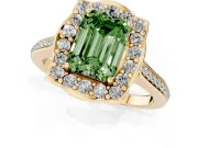 Emerald Cut Petal Tip Halo Engagement Ring Setting for a Fancy Green Lab-Grown Diamond | Pavé Band | Yellow Gold