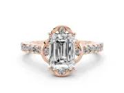 Emerald Cut Floral Petal Engagement Ring Setting | Petal Accents | Rose Gold