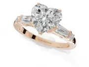 Heart-Shaped Tapered Baguette Engagement Ring Setting | Bar Set Sides | Rose Gold