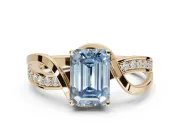 Emerald Cut Bypass Solitaire Engagement Ring Setting for a Fancy Blue Lab-Grown Diamond | Pavé Strands | Yellow Gold