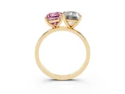 Fancy Pink Radiant Cut and Emerald Cut Toi Moi Ring Set in Yellow gold with Prong Setting