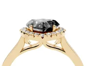 Fancy Black Heart Cut Halo Round Diamond Solitaire Ring Set in Yellow gold with Pavé Band and Prong Setting