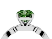 Fancy Green Cushion Cut Diamond Solitaire Engagement Ring Set in Silver with Milgrain Bezel Accent Band