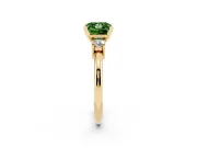 Fancy Green Three-Stone Princess Cut Diamond Ring Set in Yellow gold with Prong Setting and Plain Band