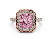 Radiant Cut Milgrain Floral Halo Engagement Ring Setting for a Fancy Pink Lab-Grown Diamond | Pavé Band | Rose Gold