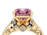 Asscher Cut Filigree Engagement Ring Setting for a Fancy Pink Lab-Grown Diamond | Yellow Gold