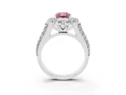 Fancy Pink Radiant Cut Diamond Halo Engagement Ring Set in Silver with Split Shank and Prong Setting
