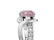 Cushion Cut Bypass Solitaire Engagement Ring Setting for a Fancy Pink Lab-Grown Diamond | Pavé Strands | Platinum