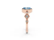 Fancy Blue Oval Cut Diamond Vintage-Inspired Milgrain Ring Set in Rose gold with Marquise Stations of Round Accents