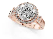 Round Halo Engagement Ring Setting | Pavé Panel Shoulders | Rose Gold
