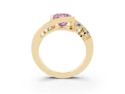 Fancy Pink Princess Cut Diamond Bezel Bypass Ring Set in Yellow gold with Round Accents