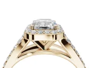 Emerald Cut Halo Pavé Engagement Ring Setting | Narrow Split Shank | Yellow Gold
