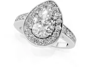 Pear-Shaped Framed Halo Engagement Ring Setting | Graduated Pavé Band | White Gold