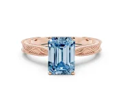 Fancy Blue Emerald Cut Diamond Solitaire Milgrain Engraved Band Set in Rose gold with Prong Setting