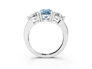 Fancy Blue Oval Cut Diamond Three-Stone Ring Set in White gold with Prong Setting and Classic Band