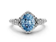 Oval Hidden Halo Filigree Engagement Ring Setting for a Fancy Blue Lab-Grown Diamond | White Gold