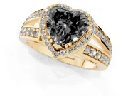 Heart-Shaped Halo Engagement Ring Setting for a Black Center | Pavé Split Shank | Yellow Gold