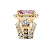 Oval Halo Split Shank Engagement Ring Setting for a Fancy Pink Lab-Grown Diamond | Round Side Stones | Yellow Gold