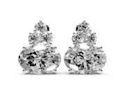 Oval Lab-Grown Diamond East-West Cluster Stud Earrings | Round Accent Trio | White Gold