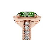 Fancy Green Oval Cut Diamond Halo Ring Set in Rose gold with Round Accent Halo, Pavé Band and Prong Setting