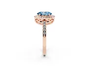 Fancy Blue Oval Cut Diamond Pavé Band Halo Engagement Ring Set in Rose gold with Prong Setting