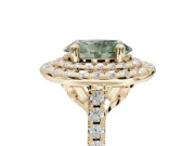 Fancy Green Oval Lab-Grown Diamond Double Halo Statement Ring Set in Yellow Gold with Pavé Band