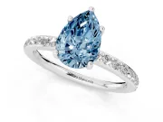 Fancy Blue Pear Cut Diamond Pavé Band Ring Set in Silver with Prong-Set Center Stone