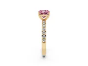 Fancy Pink Cushion Cut Diamond Solitaire Set in Yellow gold with Round Pavé Band and Prong Setting