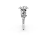 Oval Cut Diamond Halo Ring Set in Platinum with Milgrain Pavé Band and Prong Setting