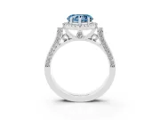 Heart-Shaped Halo Engagement Ring Setting for a Fancy Blue Lab-Grown Diamond | Pointed Pave Shoulders | Sterling Silver
