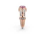Fancy Pink Round Cut Diamond Vintage-Inspired Milgrain Ring Set in Rose gold with Accent Split Shank