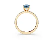 Fancy Blue Emerald Cut Diamond Pavé Solitaire Ring Set in Yellow gold with Round Band and Prong Setting
