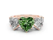 Heart-Shaped Three Stone Engagement Ring Setting for a Fancy Green Lab-Grown Diamond | Beaded Shoulders | Rose Gold
