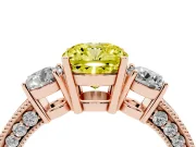 Cushion Cut Three Stone Engagement Ring Setting for a Fancy Yellow Lab-Grown Diamond | Graduated Pave Band | Rose Gold