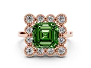 Asscher Cut Milgrain Cluster Halo Engagement Ring Setting for a Fancy Green Lab-Grown Diamond | Plain Band | Rose Gold