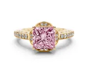 Princess Cut Floral Pavé Engagement Ring Setting for a Fancy Pink Lab-Grown Diamond | Yellow Gold