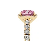 Cushion Cut Halo Pavé Engagement Ring Setting for a Fancy Pink Lab-Grown Diamond | Yellow Gold