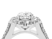 Oval Cut Diamond Halo Engagement Ring Set in Silver with Split Shank and Prong Setting