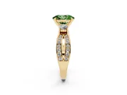 Fancy Green Three-Stone Oval Cut Diamond Twist Band Ring Set in Yellow gold with Pavé Accents and Prong Setting