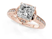 Princess Cut Floral Pavé Engagement Ring Setting | Petal Accents | Rose Gold