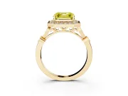 Asscher Cut Halo Engagement Ring Setting for a Fancy Yellow Lab-Grown Diamond | Bezel Station Shoulders | Yellow Gold