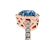 Heart-Shaped Pave Halo Engagement Ring Setting for a Fancy Blue Lab-Grown Diamond | Rose Gold