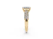 Emerald Cut Multi Row Pave Solitaire Engagement Ring Setting | Domed Shoulders | Yellow Gold
