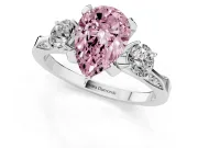 Pear-Shaped Hidden Halo Three Stone Engagement Ring Setting for a Fancy Pink Lab-Grown Diamond | Pave Gallery | Platinum