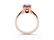 Fancy Pink Asscher Cut Diamond Solitaire Ring Set in Rose gold with Prong Setting on a Plain Round Band