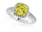 Fancy Yellow Cushion Cut Diamond Halo Engagement Ring Set in Silver with Pavé Band and Prong Setting