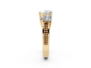 Heart-Shaped Three Stone Engagement Ring Setting | Beaded Shoulders | Yellow Gold