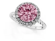 Round Halo Engagement Ring Setting for a Fancy Pink Lab-Grown Diamond | Twisted Rope Band | Platinum